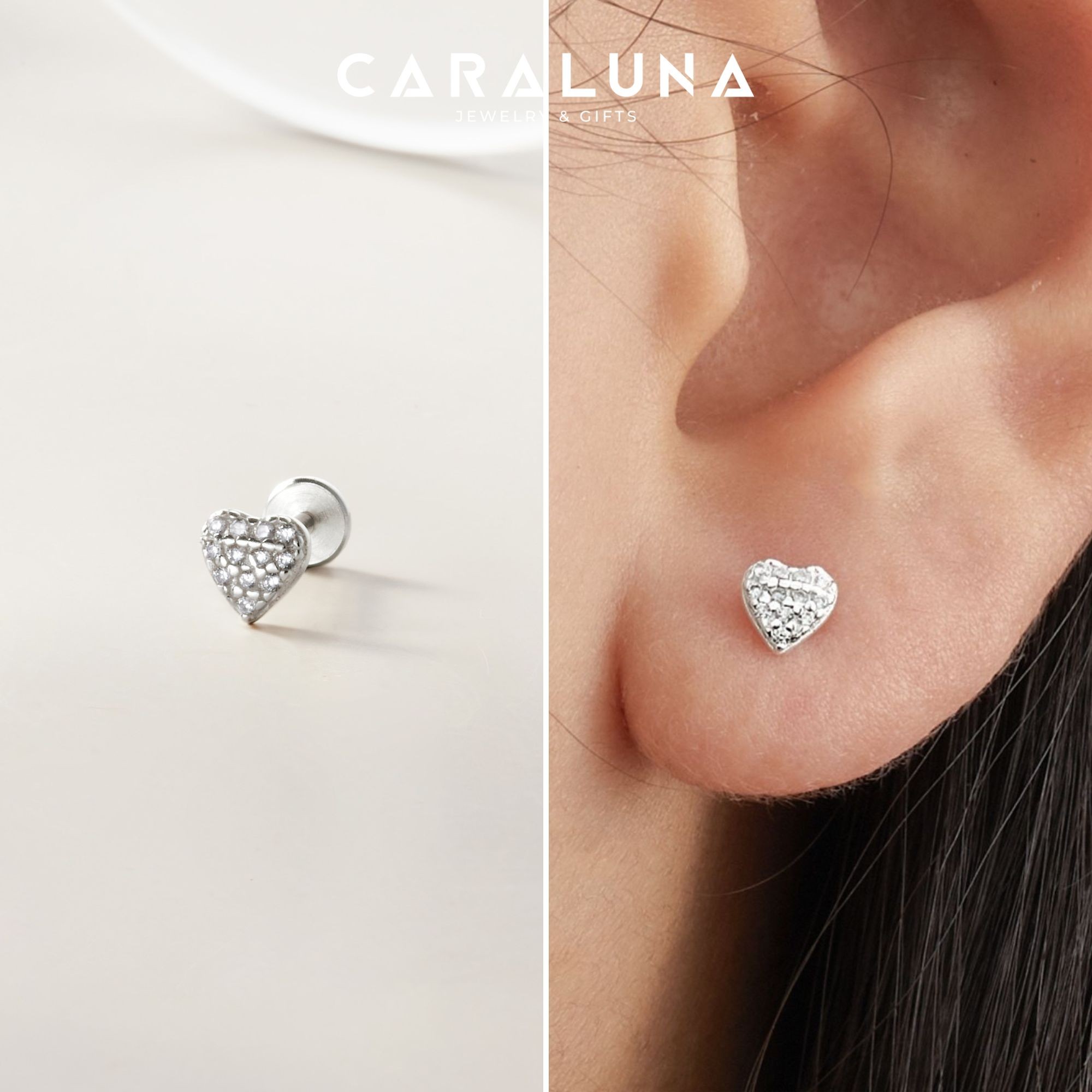 (1 Cái) Khuyên Tai Chốt Vặn Flat Back Bạc 925 Stud Trái Tim - VCE516-L