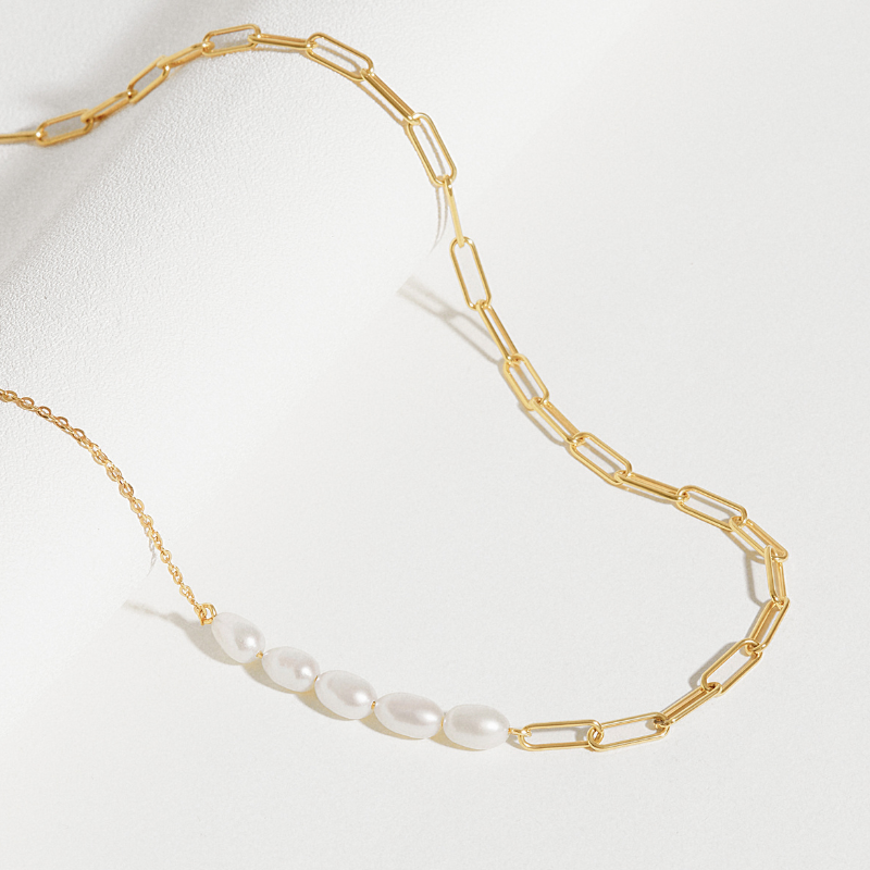 Dây chuyền Bạc 925 Xích Chữ Nhật Và Chuỗi Hạt Trai Tự Nhiên Sophia - VSN01