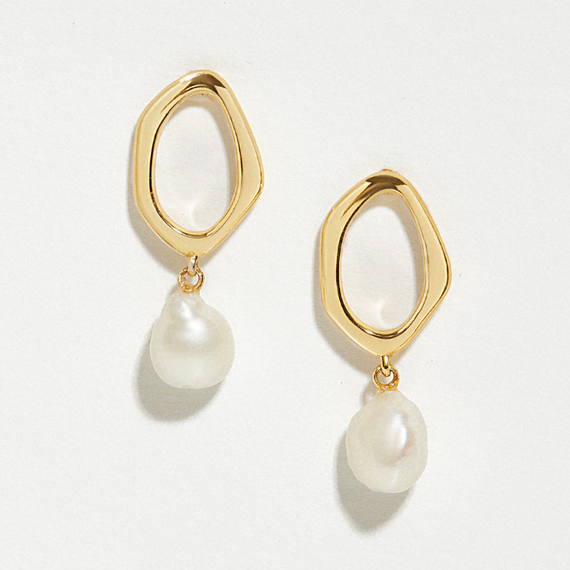 Bông Tai Bạc 925 Dáng Thả Đính Ngọc Trai Tự Nhiên Baroque Pearl - VSE03