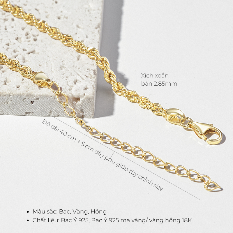 Dây Chuyền Bạc 925 Trơn Xoắn Twist - VCN03