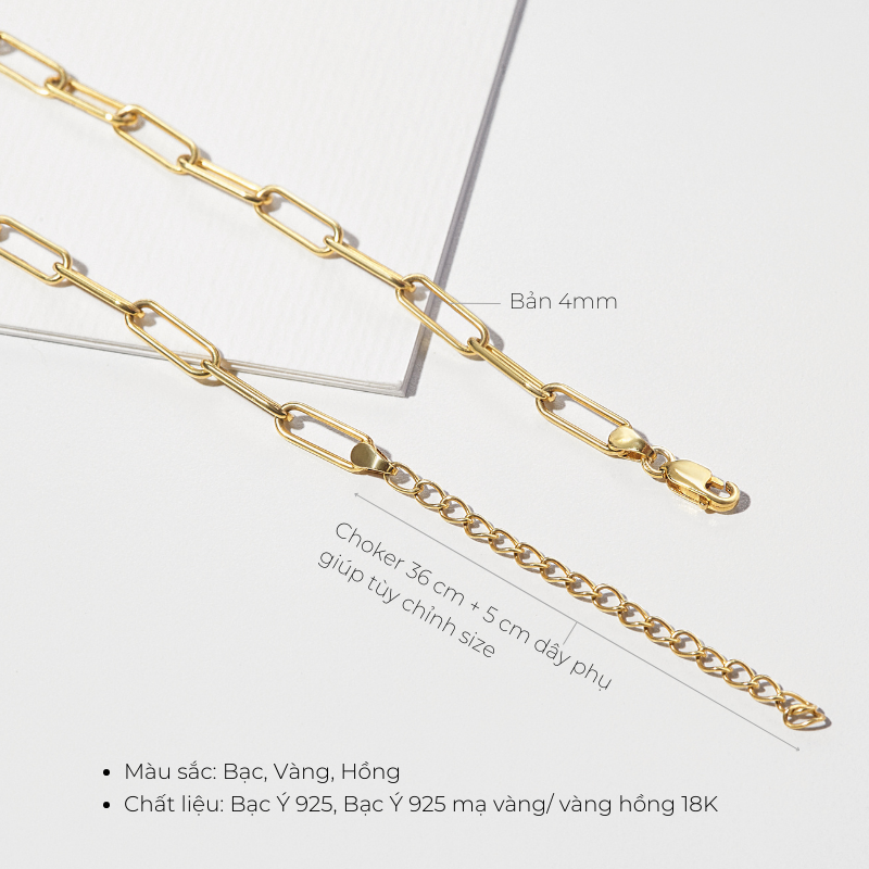 Dây Chuyền Bạc 925 Choker Xích Chữ Nhật Trơn Paperclip - VCN04