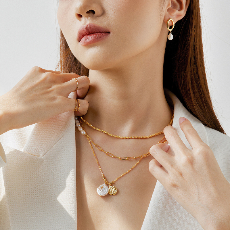Dây chuyền Bạc 925 Xích Chữ Nhật Và Chuỗi Hạt Trai Tự Nhiên Sophia - VSN01