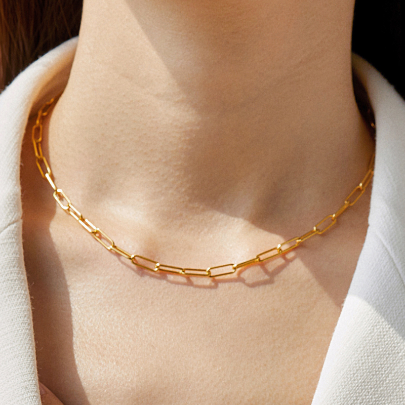 Dây Chuyền Bạc 925 Choker Xích Chữ Nhật Trơn Paperclip - VCN04