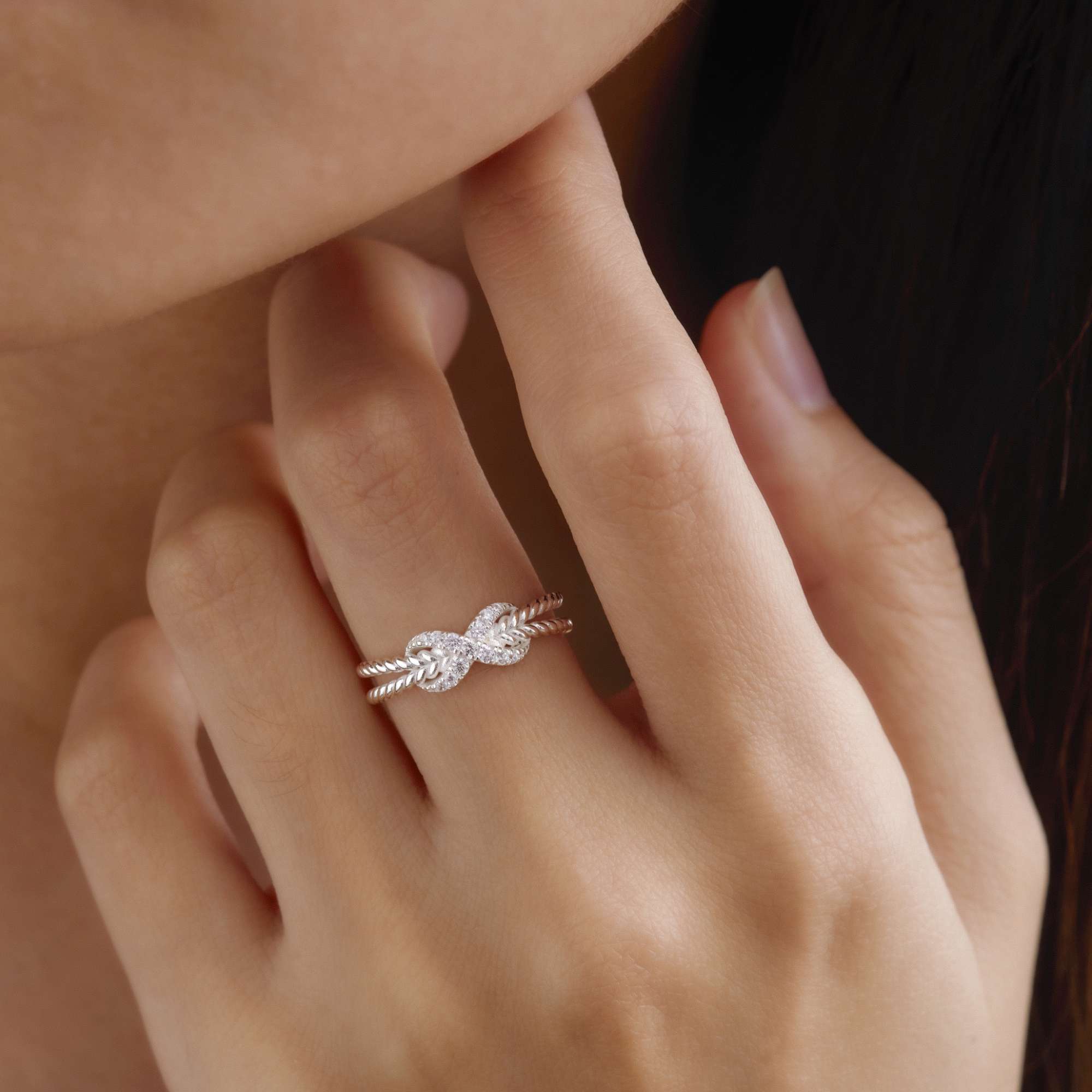 Nhẫn Bạc 925 Vô Cực Tình Yêu Vĩnh Cửu 2 Sợi Xoắn Double Knot - VCR514