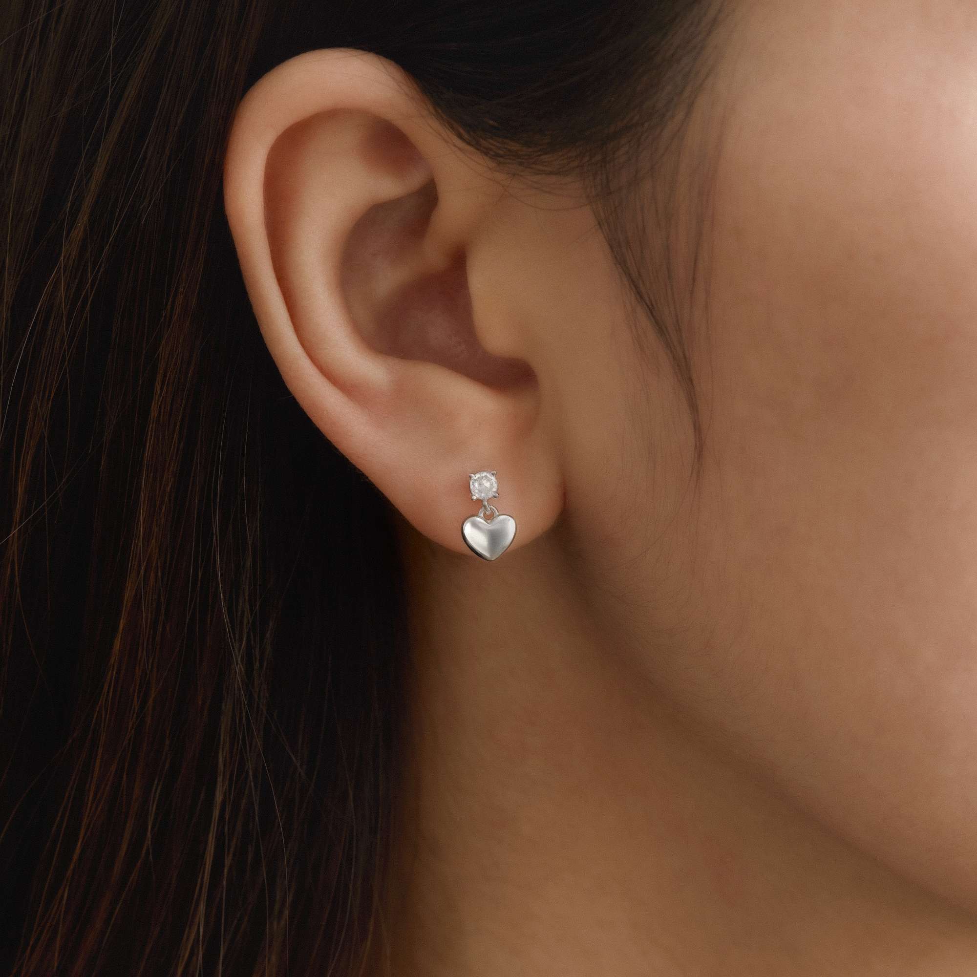 (1 Cái) Khuyên Tai Bạc 925 Flat Back Hình Trái Tim Đính Đá Nụ - VCE538-L