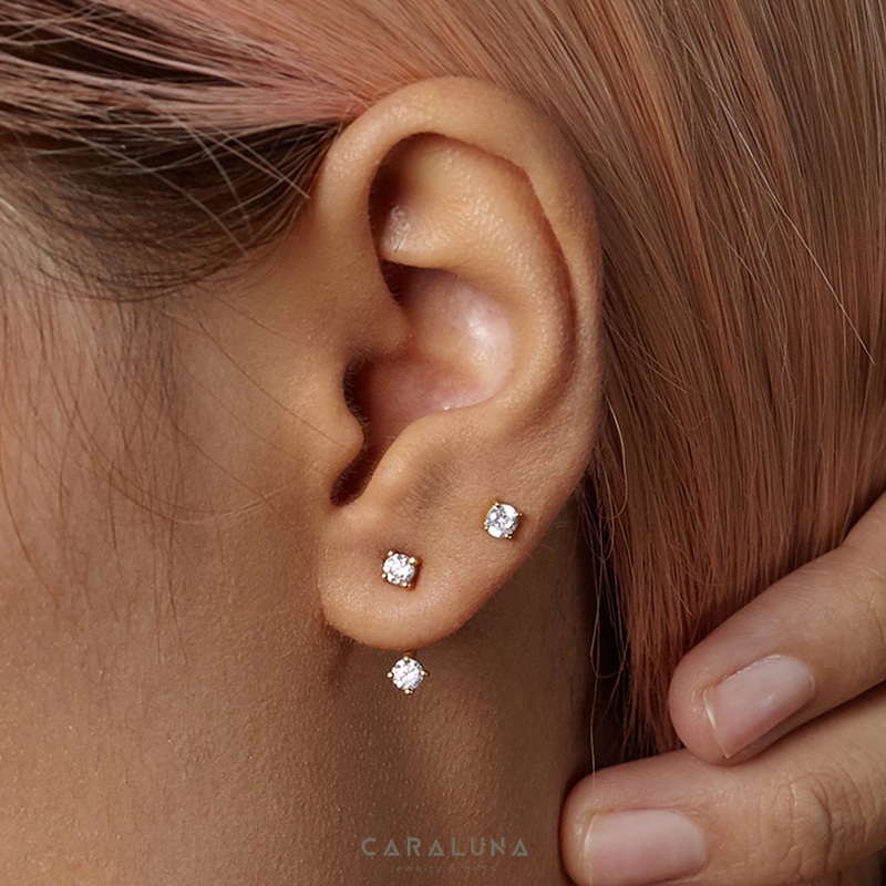 (1 cái) Hoa Tai Bạc 925 Nụ Đá Minimalist Studs-BE13-2-L