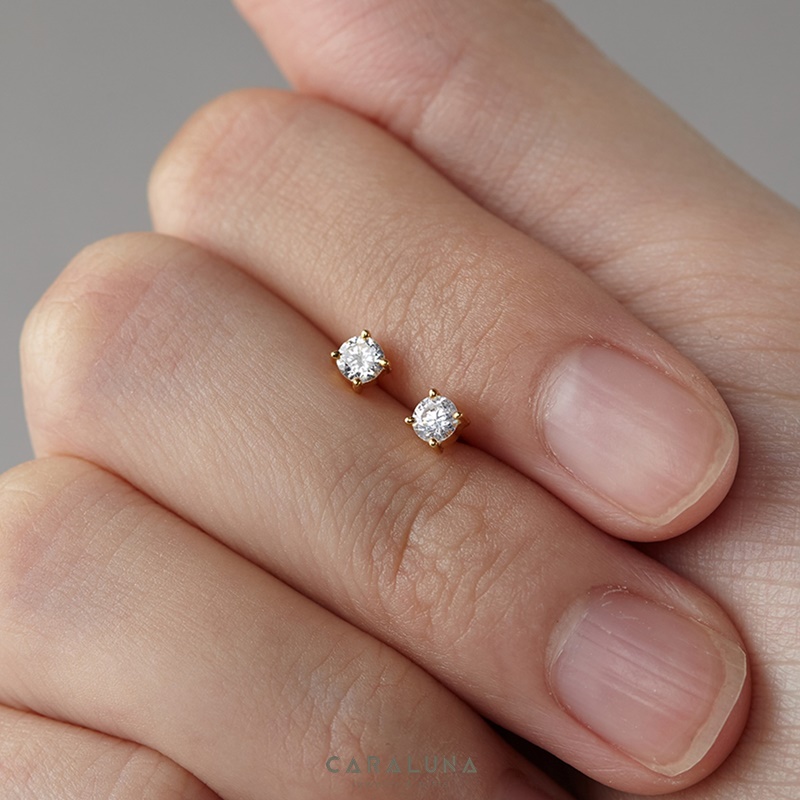 (1 cái) Hoa Tai Bạc 925 Nụ Đá Minimalist Studs-BE13-2-L
