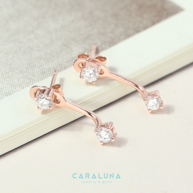 Hoa Tai Bạc 925 Không Dây Ngôi Sao Floating Stars Đính Đá Jacket Earrings  - BE23