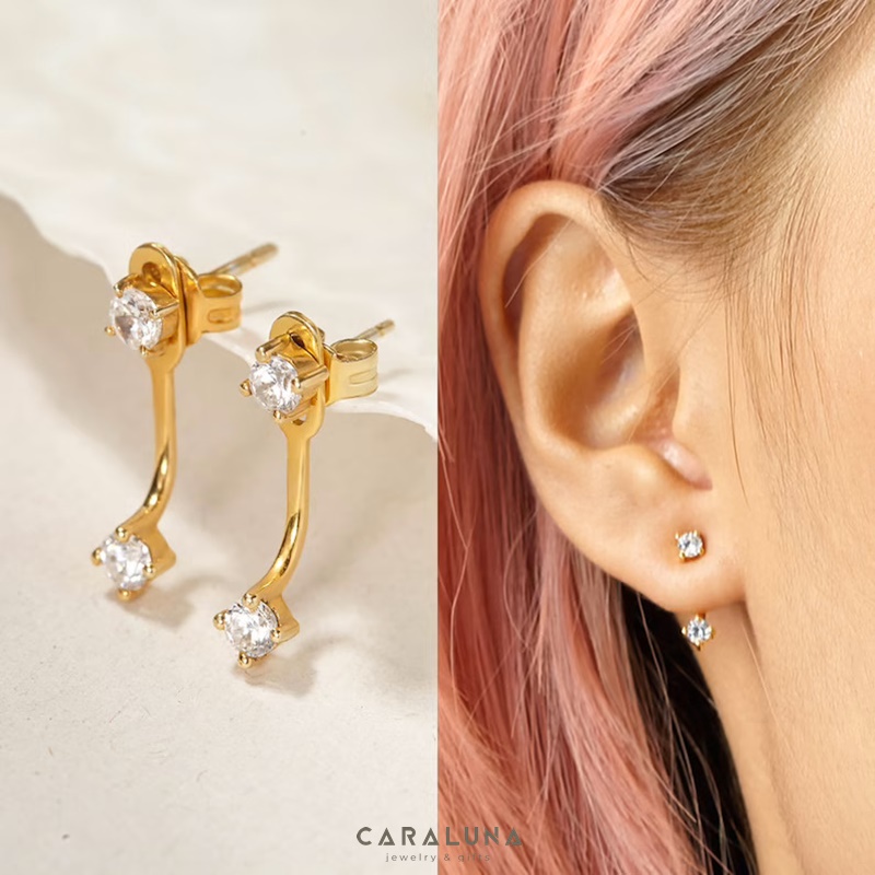 (1 cái) Hoa Tai Bạc 925 Không Dây Ngôi Sao Floating Stars Đính Đá Jacket Earrings - BE23-L