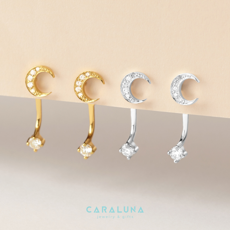 Hoa Tai Bạc 925 Không Dây Trăng và Sao Floating Stars & Moon Đính Đá Jacket Earrings  - BE93