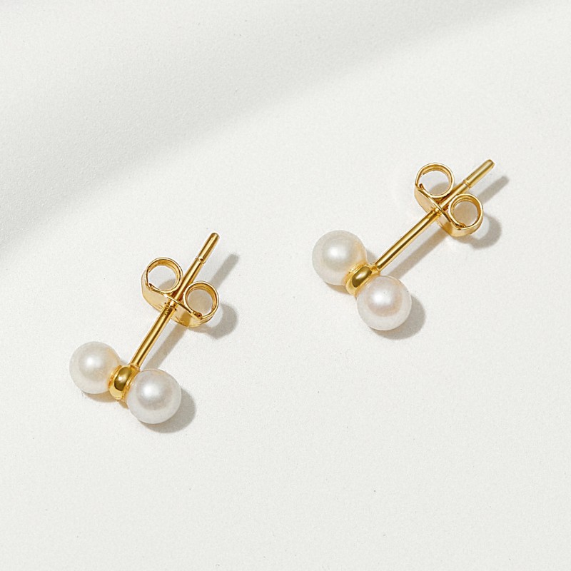 Bông Tai Bạc 925 Dáng Nụ Đính Ngọc Trai Tự Nhiên Twin Pearls - VSE01