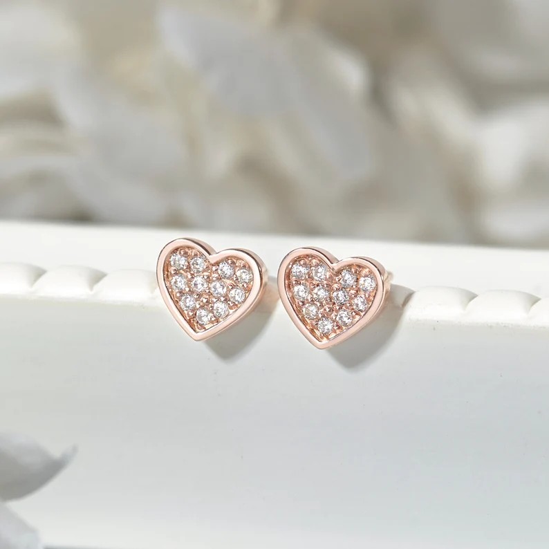 Bông Tai Bạc 925 Nụ Trái Tim Đính Đá Love Heart - VYE29