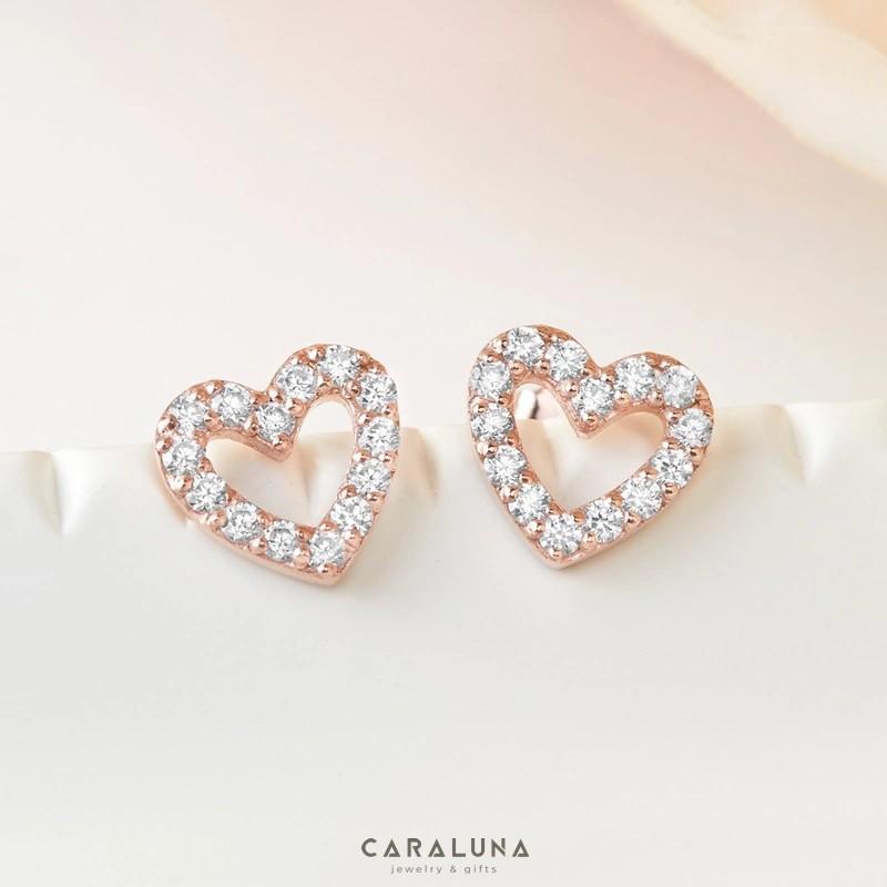 Bông Tai Bạc 925 Nụ Trái Tim Đính Đá Love Heart - VYE33