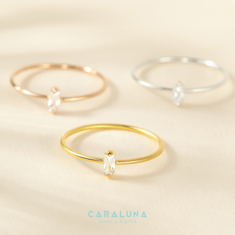 Nhẫn Bạc 925 Mặt Đá Baguette Dọc Dainty Lady - BR47