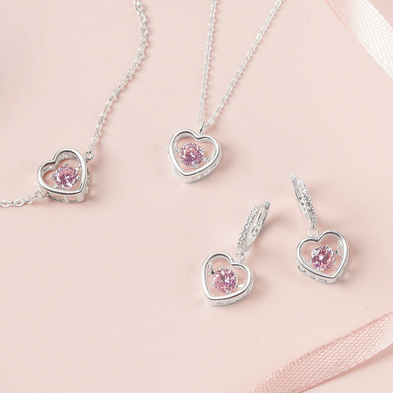 Set Quà Tặng Trang Sức Bạc Cao Cấp - Set 3 Món - Trái Tim Đá Nhảy Bling Heart - VYN62 & VYB56 & VYE51