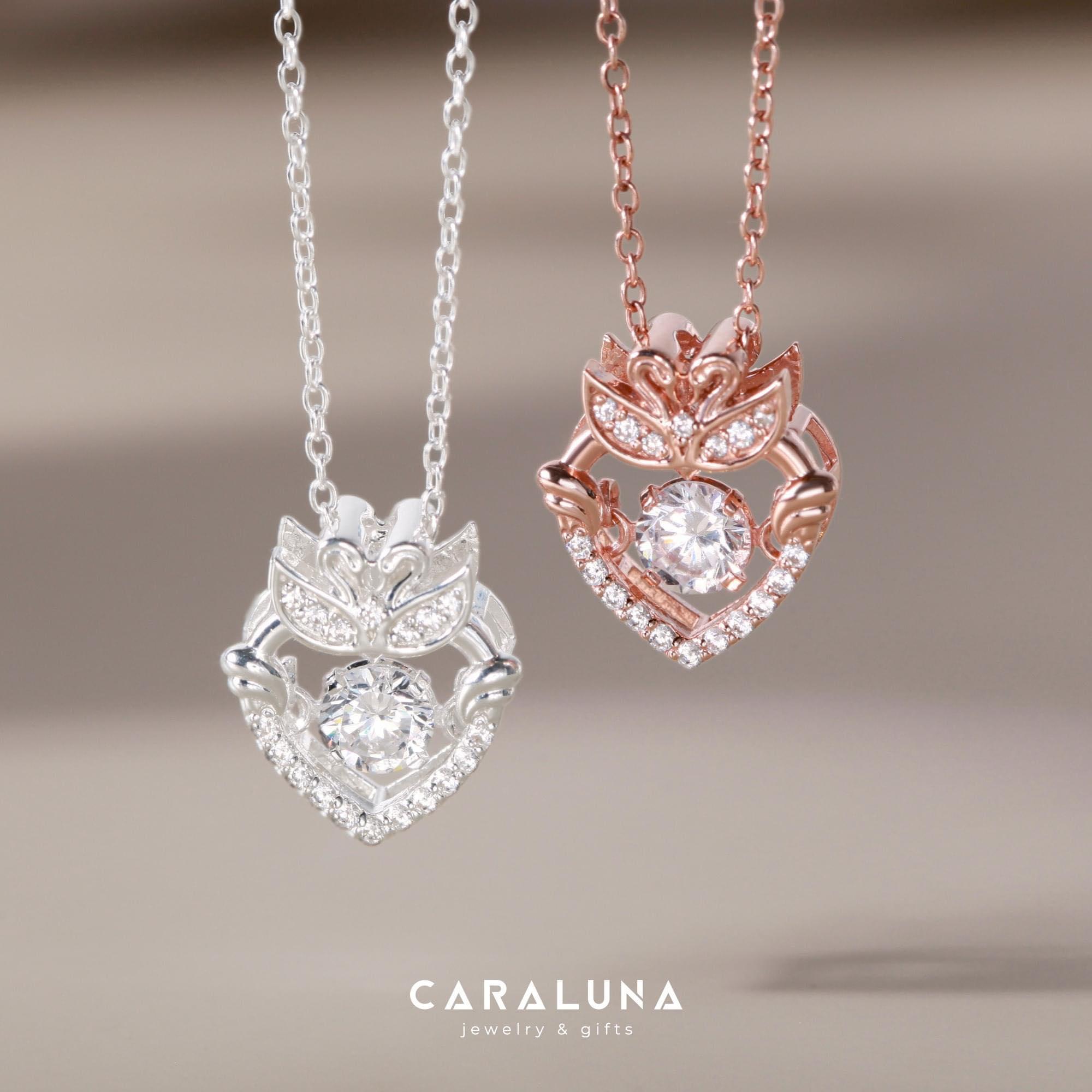 Quà Tặng 8/3 Dây Chuyền Bạc 925 Trái Tim Đôi Thiên Nga Đá Nhảy Lấp Lánh Pretty Swan - VGN10