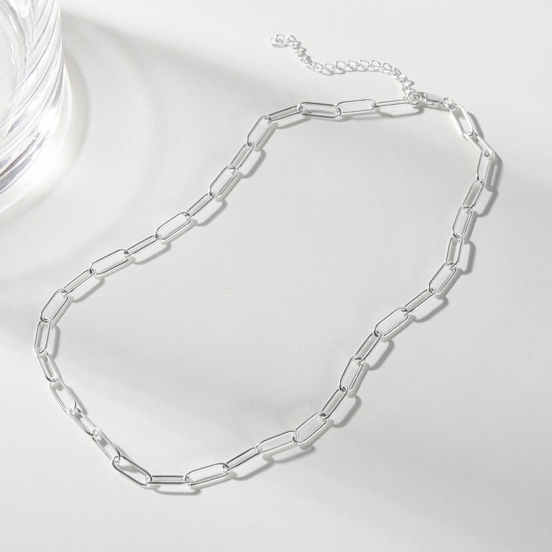 Dây Chuyền Bạc 925 Choker Xích Chữ Nhật Trơn Paperclip - VCN04