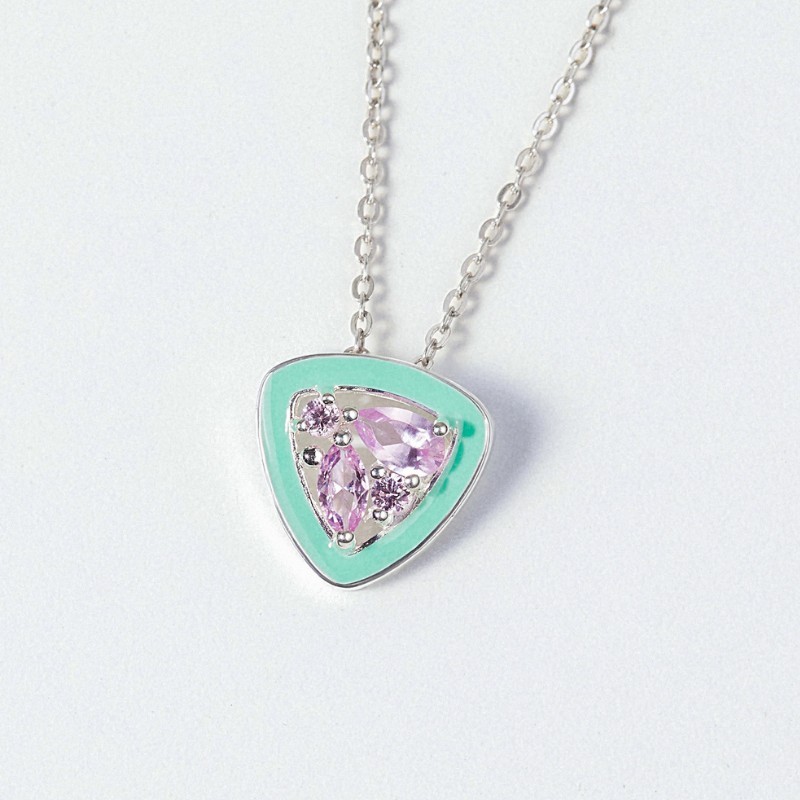 Dây Chuyền Bạc 925 Đính Đá Hồng Viền Enamel Pink Trillion - VSN504