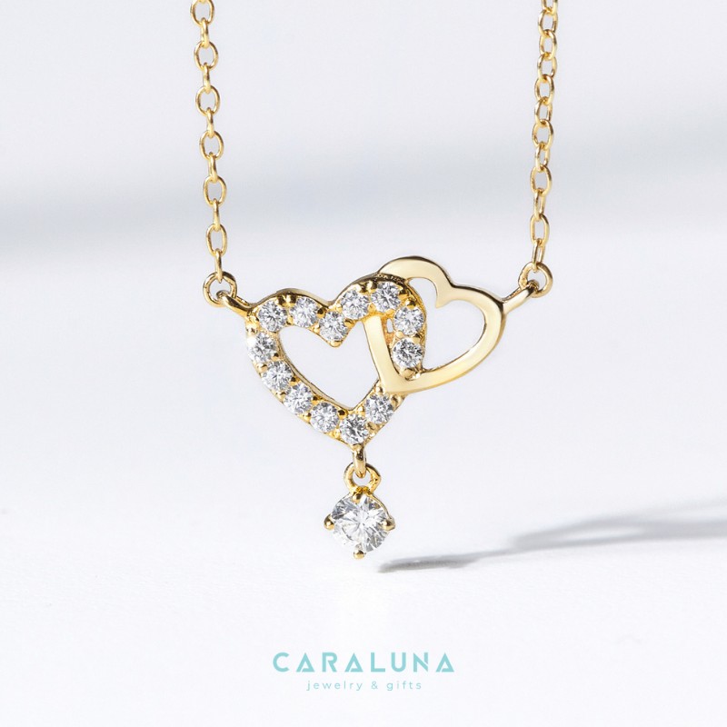 Dây Chuyền Bạc 925 Hai Trái Tim Đính Đá Gắn Kết Heart To Heart - VYN06