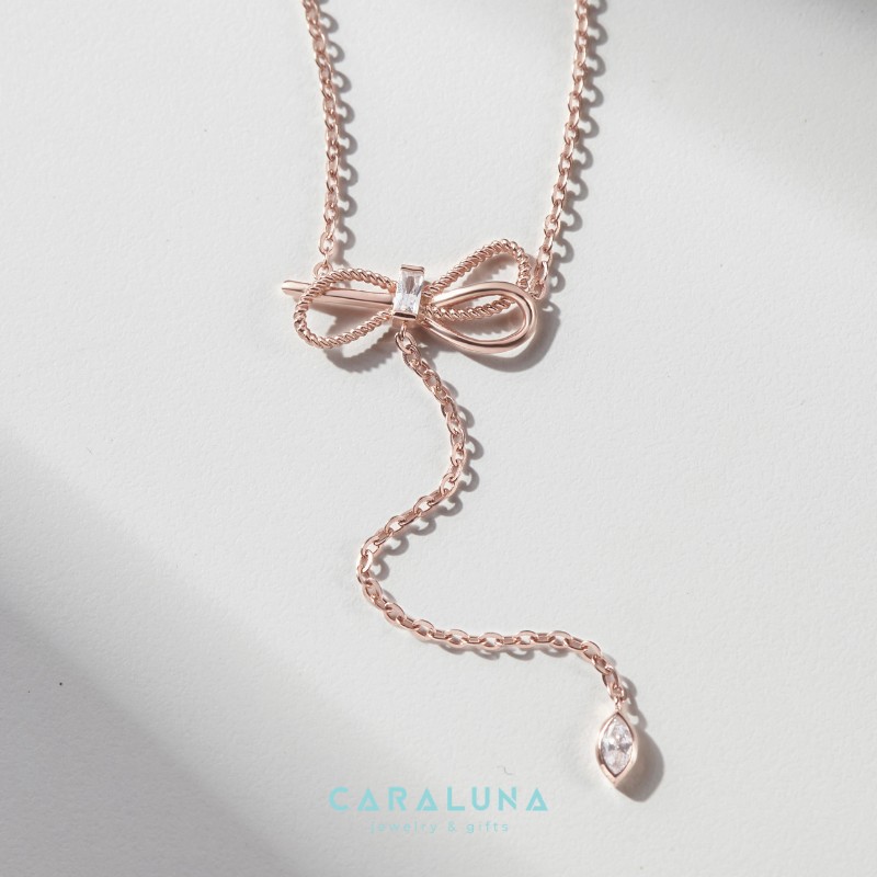 Dây Chuyền Bạc 925 Lariat Nơ Đính Đá - Bowtie Love - VYN32