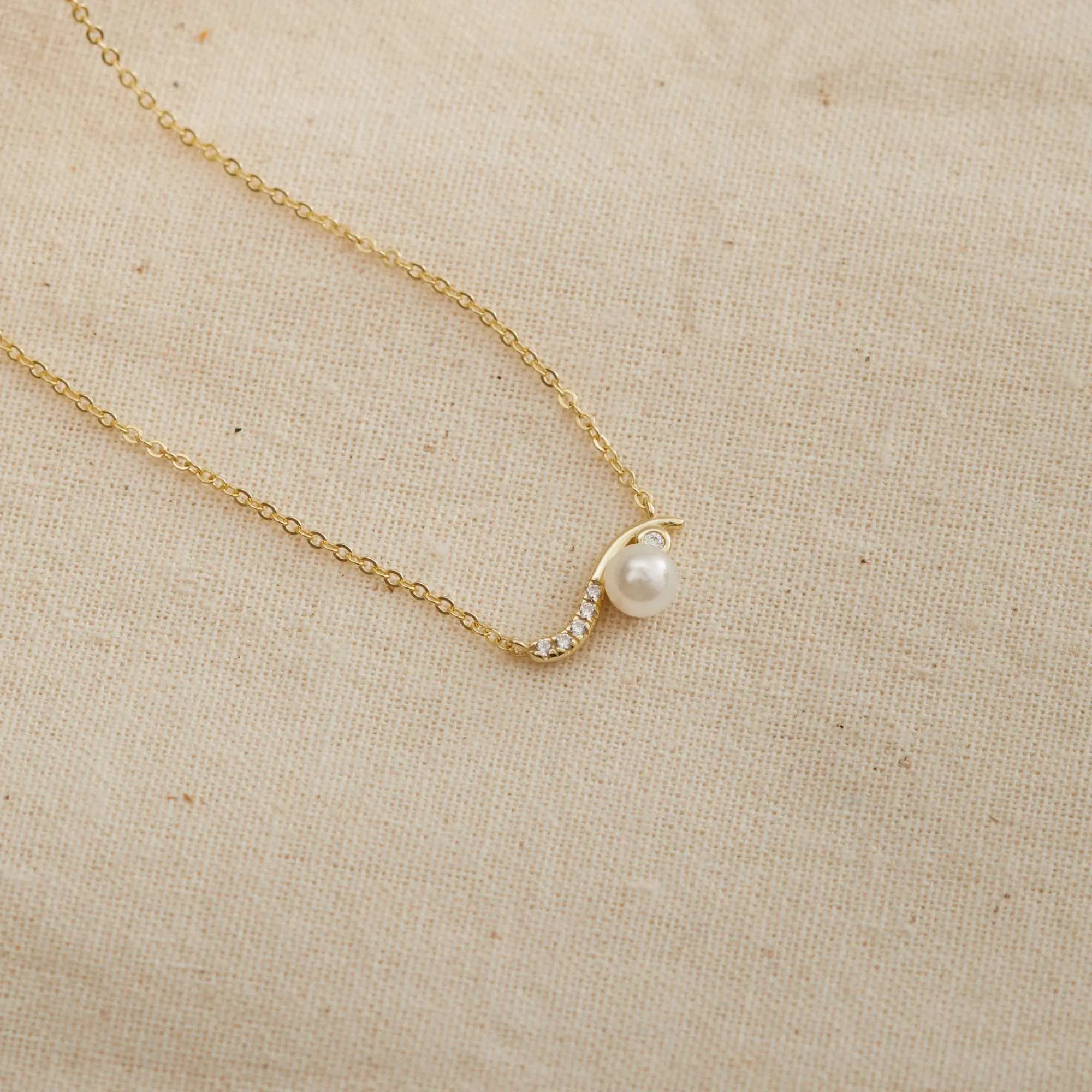 Dây Chuyền Bạc 925 Lượn Sóng Đính Khảm Ngọc Trai Tự Nhiên - VCN515