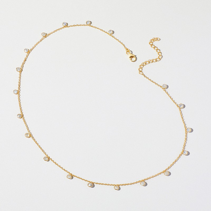 Dây Chuyền Bạc 925 Đính Đá Mặt Trăng Rainbow Moonstone - VSN505