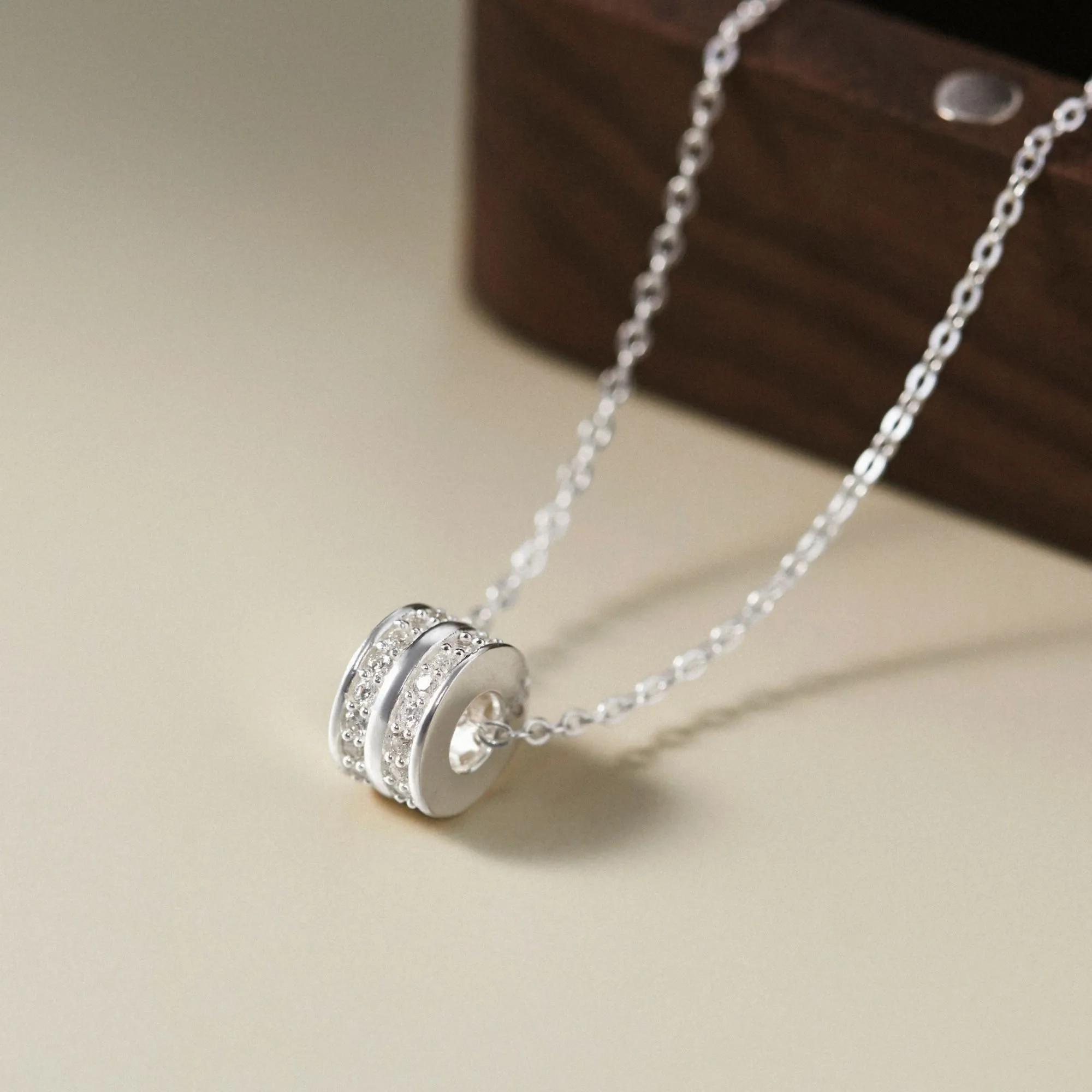 Dây Chuyền Bạc 925 Mặt Ống Trụ Tròn Đính Đá 2 Hàng Tube Necklace - VCN22