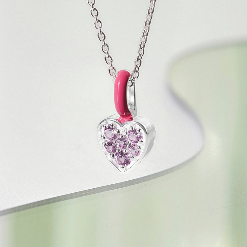 Dây Chuyền Bạc 925 Trái Tim Đá Hồng - Enamel Dark Pink - VSN503