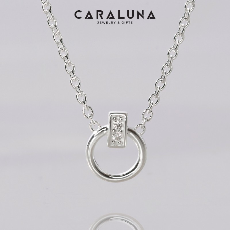 Dây Chuyền Bạc 925 Mặt Tròn Đính Đá Chữ Nhật CZ Trắng - VUN505