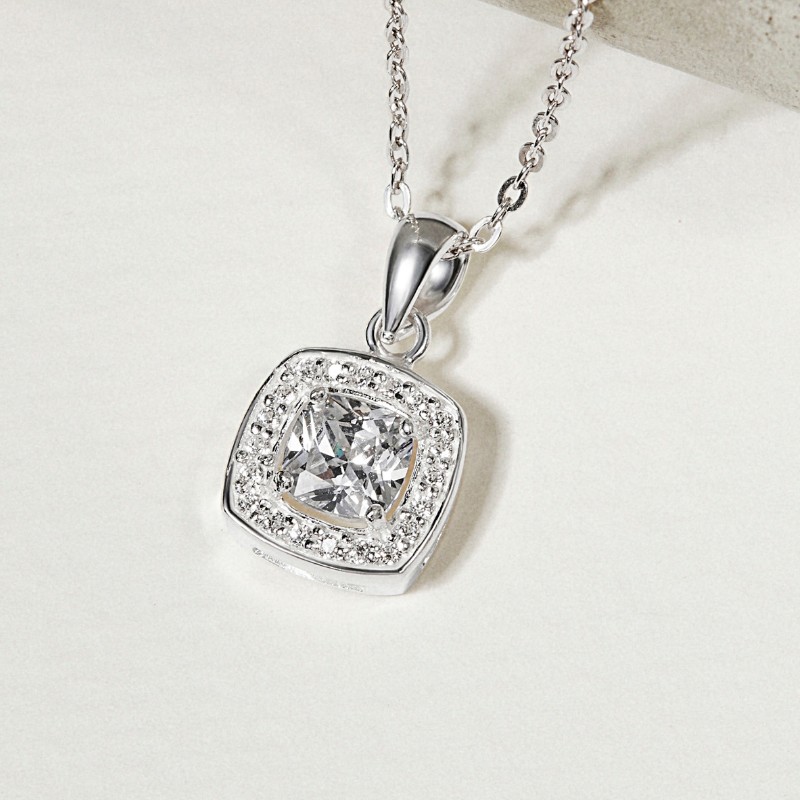 Dây Chuyền Bạc 925 Mặt Vuông Đính Đá Square Halo - VUN501