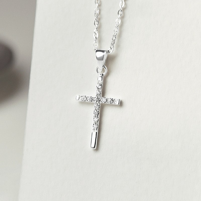 Dây chuyền Bạc 925 Thánh Giá Mảnh Đính Đá Cross Pendant - VSN501