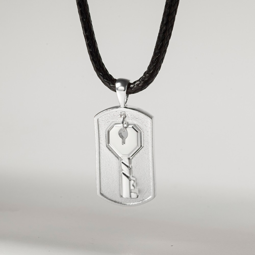 Dây Chuyền Đôi Cho Nam Bạc 925 Chìa Khóa Dây Da Heart Lock - VYN69