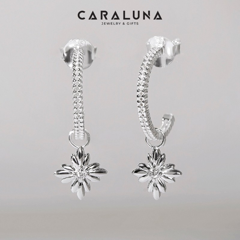 Hoa Tai Bạc 925 Dáng C-Hoop Drop Mặt Ngôi Sao Đính Đá CZ Trắng - VUE511