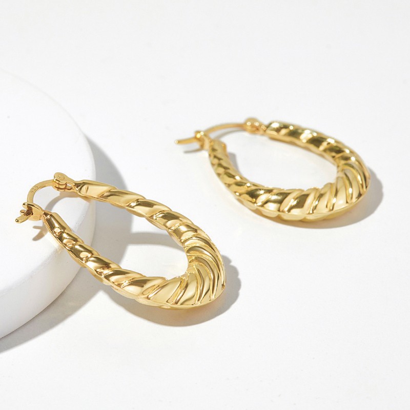 Hoa Tai Bạc 925 Dáng Hoop Xoắn Lớn Puff Twist - VSE502