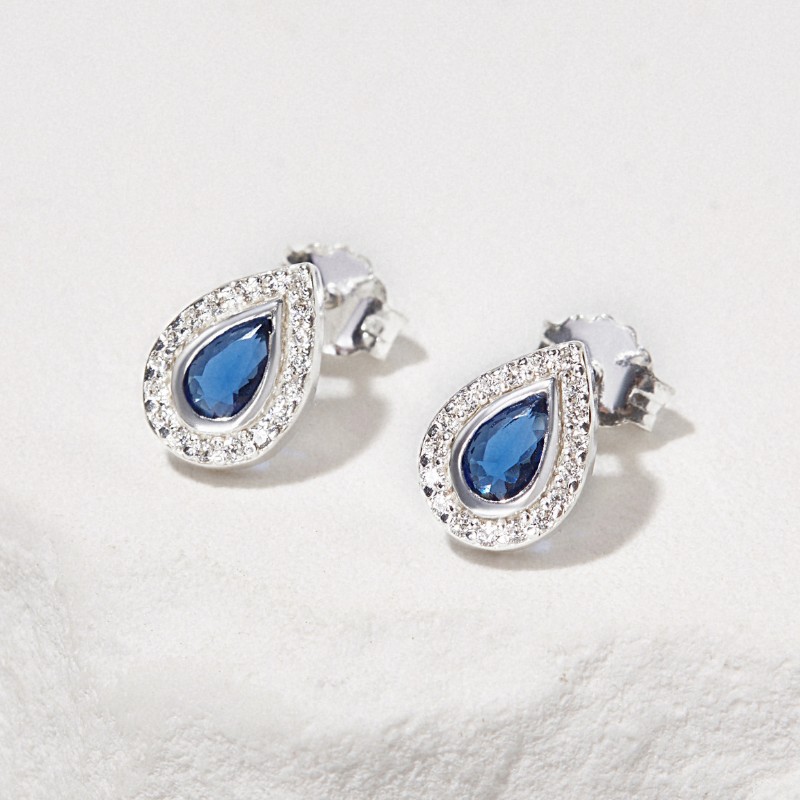 Hoa Tai Bạc 925 Giọt Nước Đính Đá Xanh Sapphire Chic Stud - VUE500