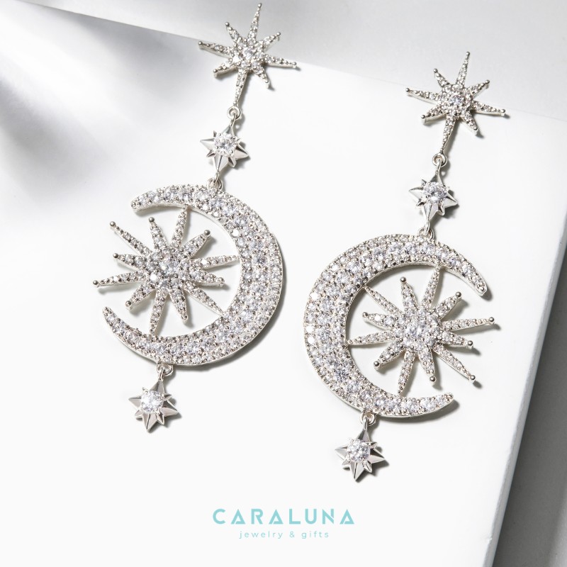 Hoa Tai Bạc 925 Trăng Sao Đính Đá Nữ Hoàng Đêm - Aphrodite - VYE35