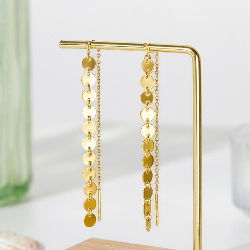 Hoa Tai Bạc 925 Dáng Treo Dài Coin Threader - VSE505