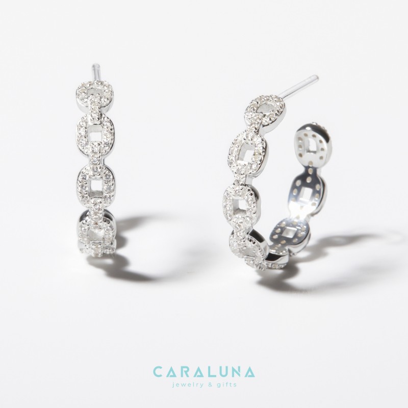 Hoa Tai Bạc 925 Đính Đá - C Hoop Earrings - Connect - VYE502