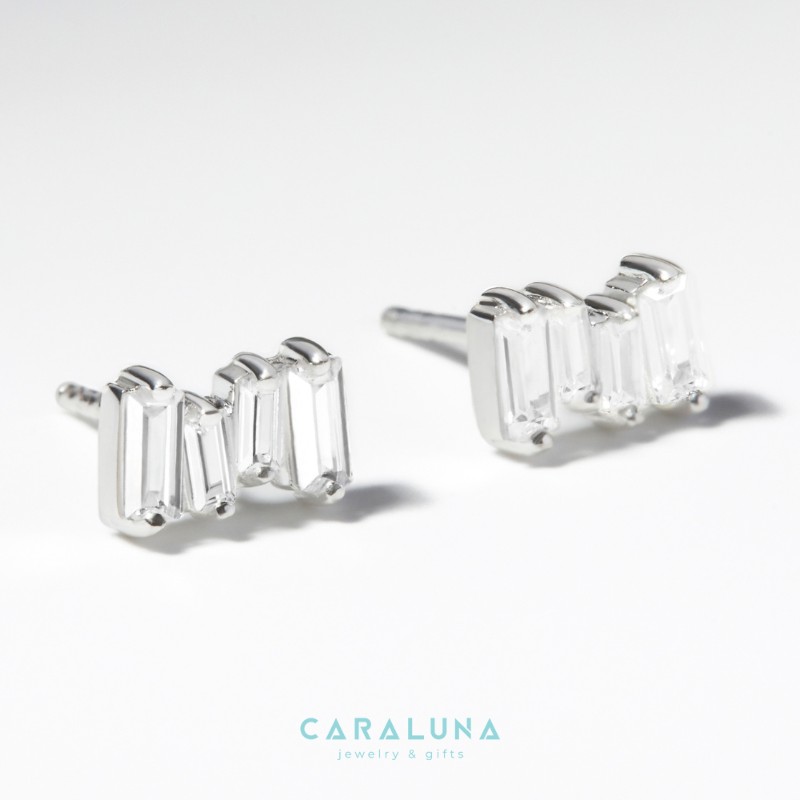Hoa Tai Bạc 925 Đính Đá Chữ Nhật - Stud Earrings - Shine - VYE500