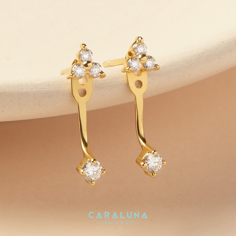 Hoa Tai Bạc 925 Floating Galaxy Đính Đá Jacket Earrings - BE124