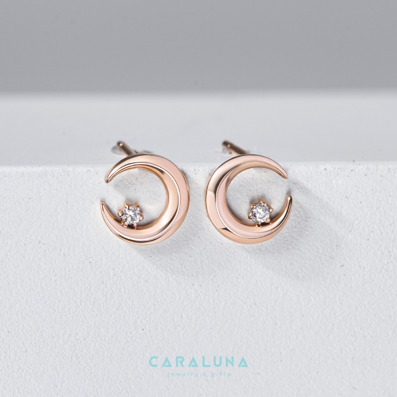 Hoa Tai Bạc 925 Mặt Trăng Khuyết Đính Đá Hàn Quốc Moon & Star - VGE01