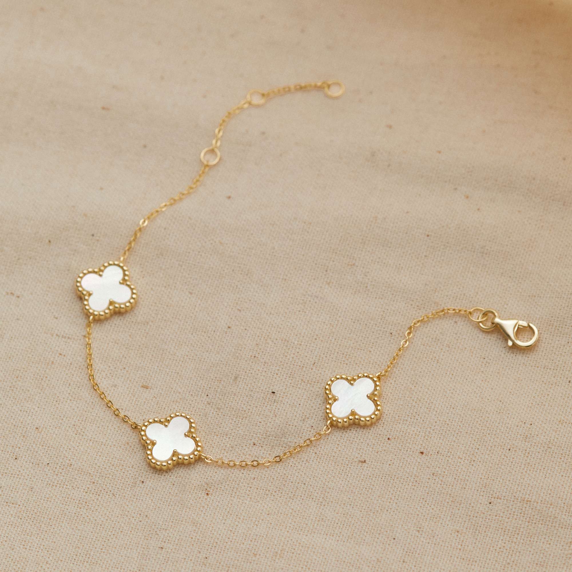 Lắc Tay Bạc 925 Cỏ 4 Lá Khảm Trai Tự Nhiên - VCB516