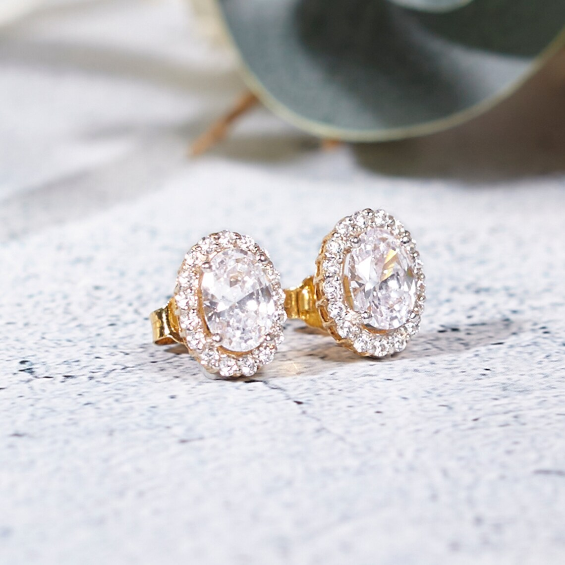 Hoa Tai Bạc 925 Nụ Oval Đính Đá - Bling Classic - VCE04