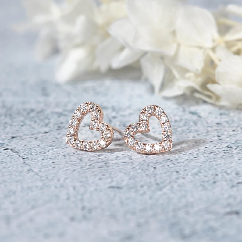 (1 cái) Bông Tai Bạc 925 Nụ Trái Tim Đính Đá Love Heart-VYE33-L