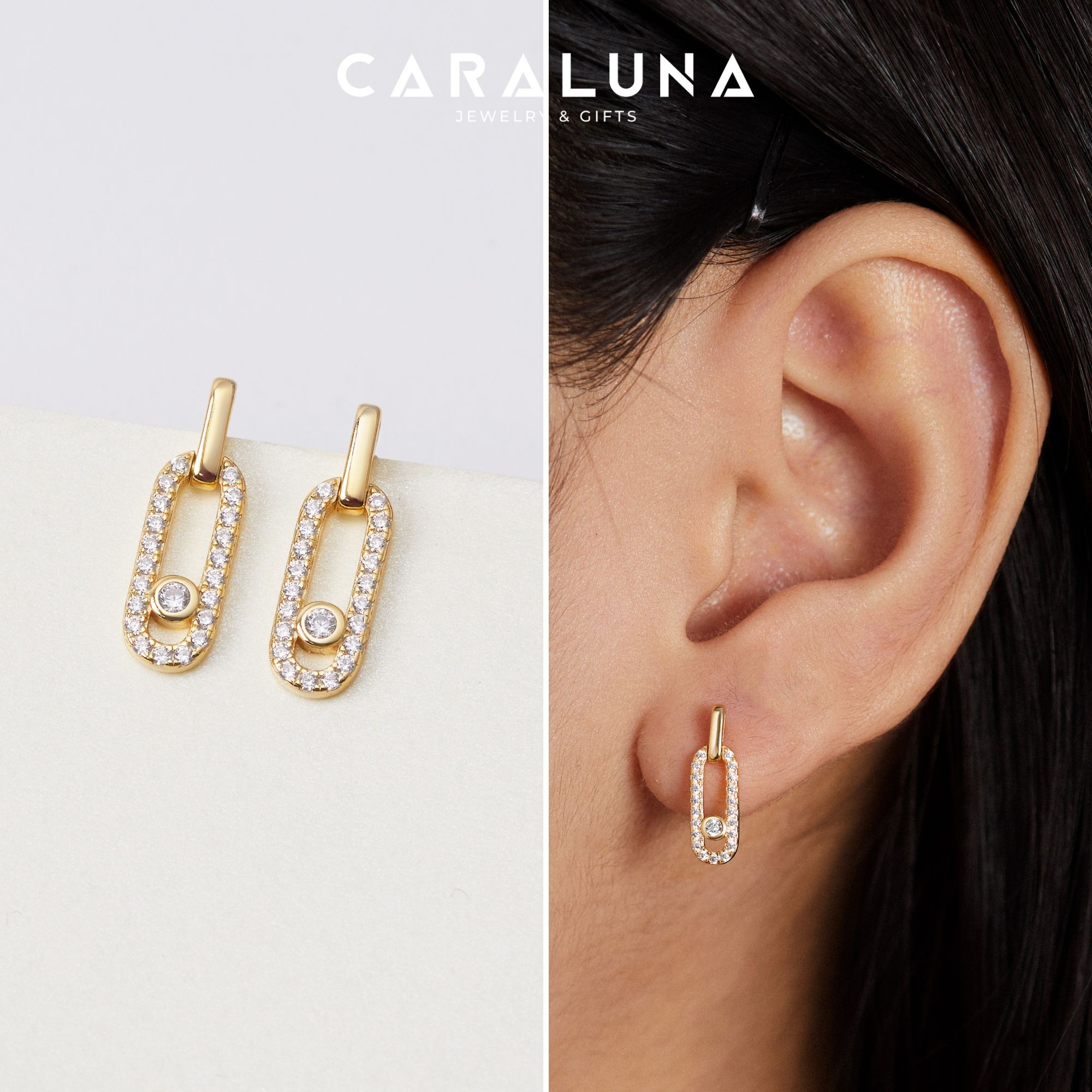 Khuyên Tai Bạc 925 Khối Chữ Nhật Treo Drop Stud Earrings - VCE512