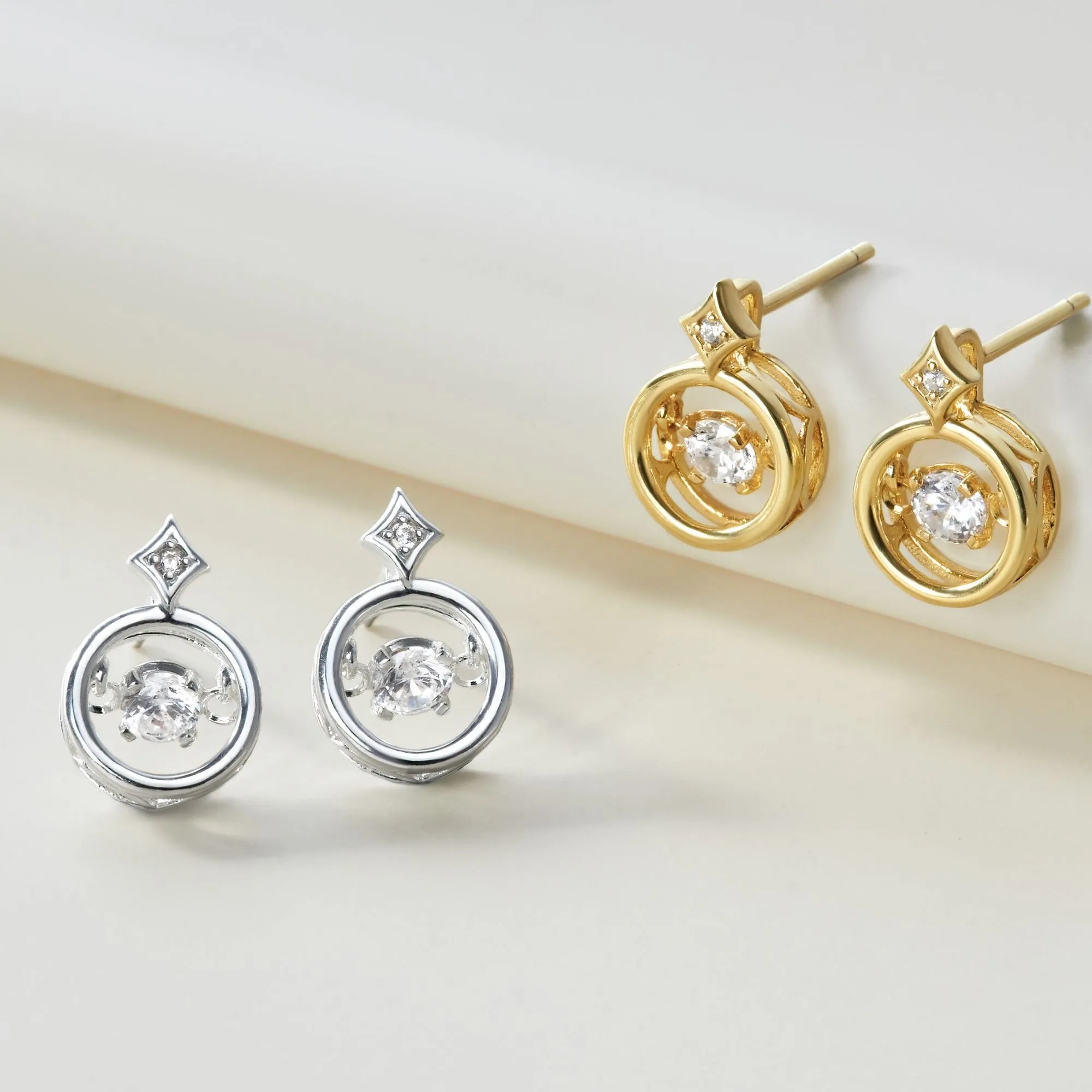 Khuyên Tai Bạc 925 Tròn Đá Nhảy Ngôi Sao Star Dancing Stone - VCE46