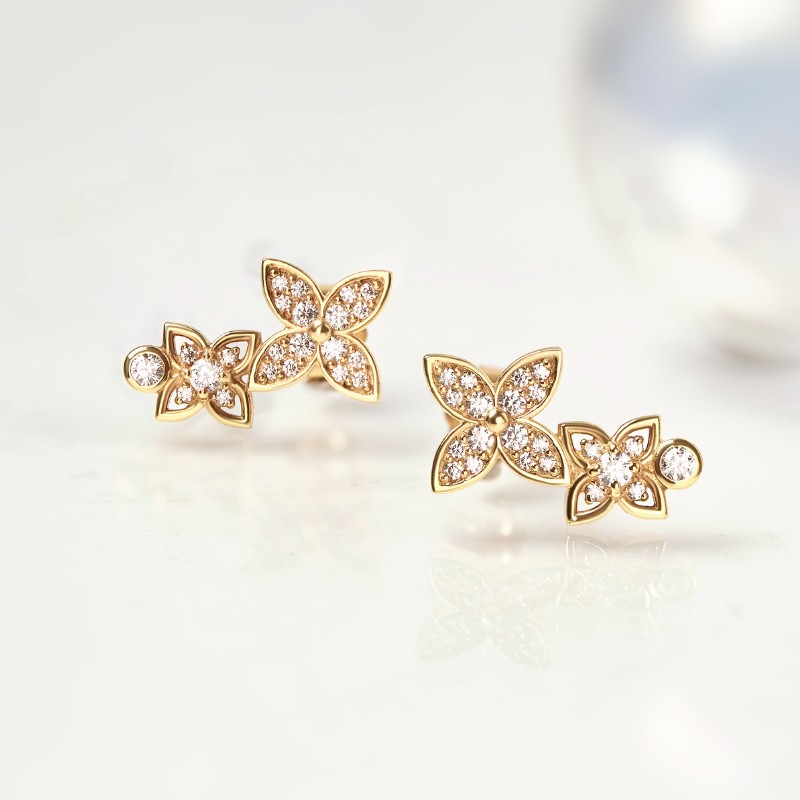 Khuyên Tai Nụ Bạc 925 Cỏ 4 Lá Đính Đá Stud Double Lady Clover - VUE06