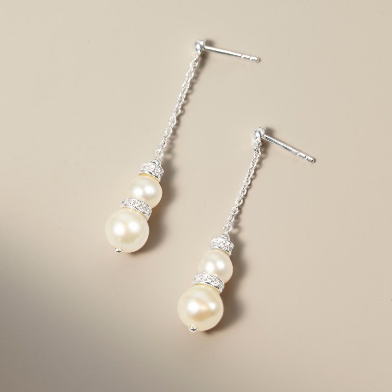 Khuyên Tai Thả Bạc 925 Ngọc Trai Đính Đá Luxury Pearls - VUE507