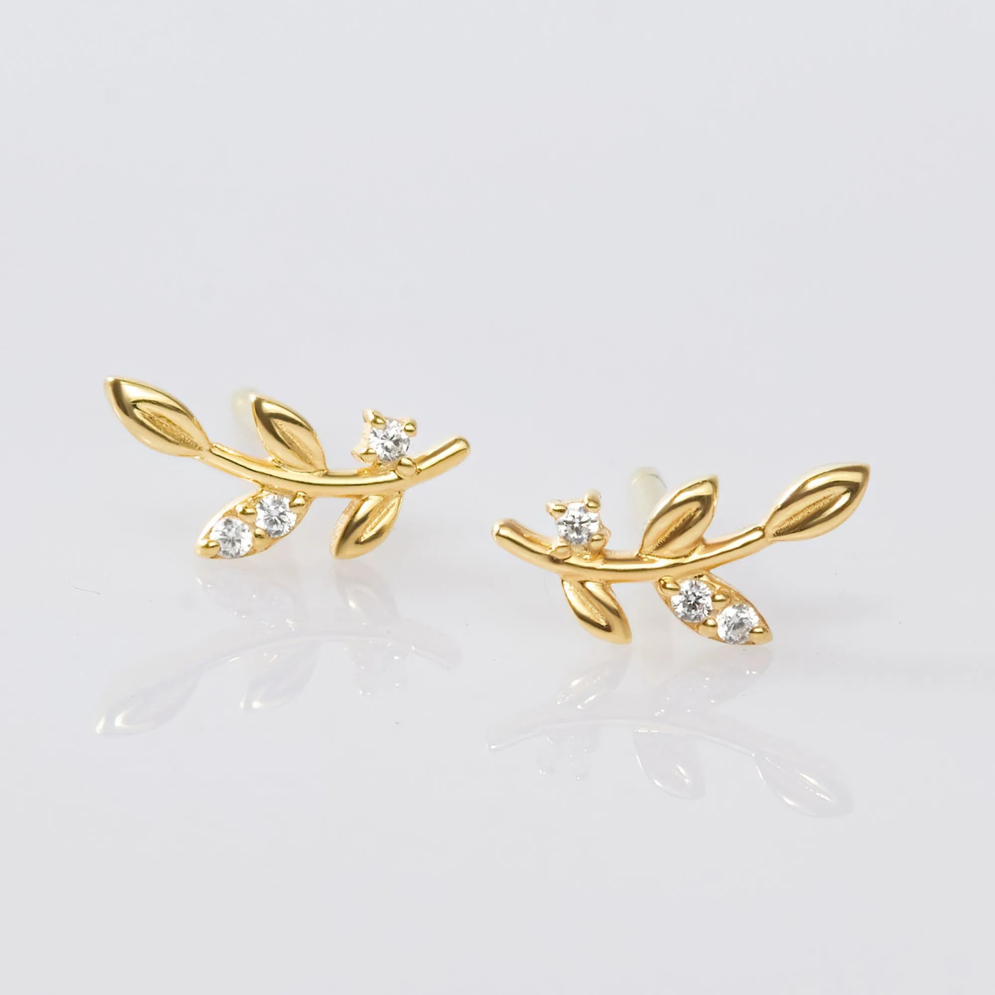 Khuyên Vành Tai Bạc 925 Lá Nguyệt Quế Đính Đá Laurel Studs - VCE41