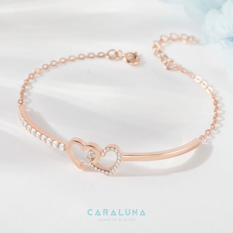 Kiềng Tay Bạc 925 Hai Trái Tim Đính Đá Gắn Kết Tình Yêu - Heart To Heart - VYB33